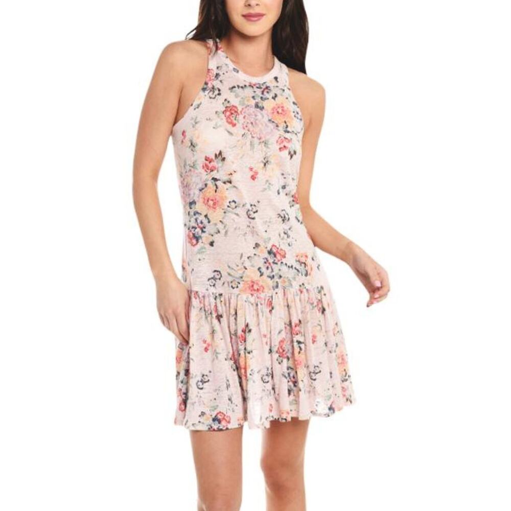 Rebecca Taylor Marlea Pink Floral Linen Knit Drop Waist Sleeveless Mini Dress